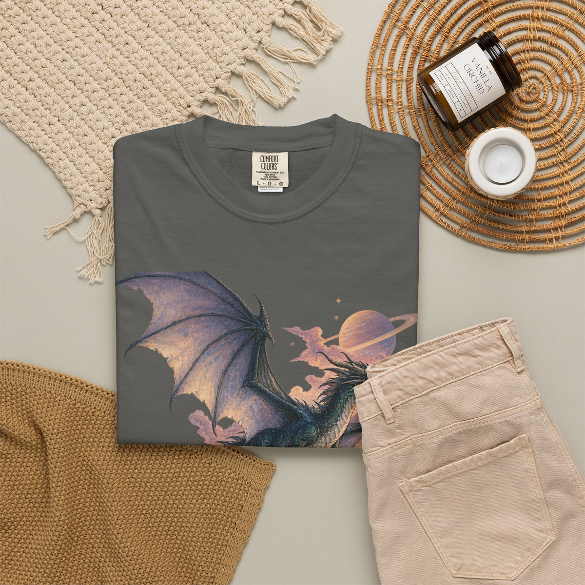 Celestial Dragon Over Forest Tee Fantasy Ringed Planet Mountain Shirt
