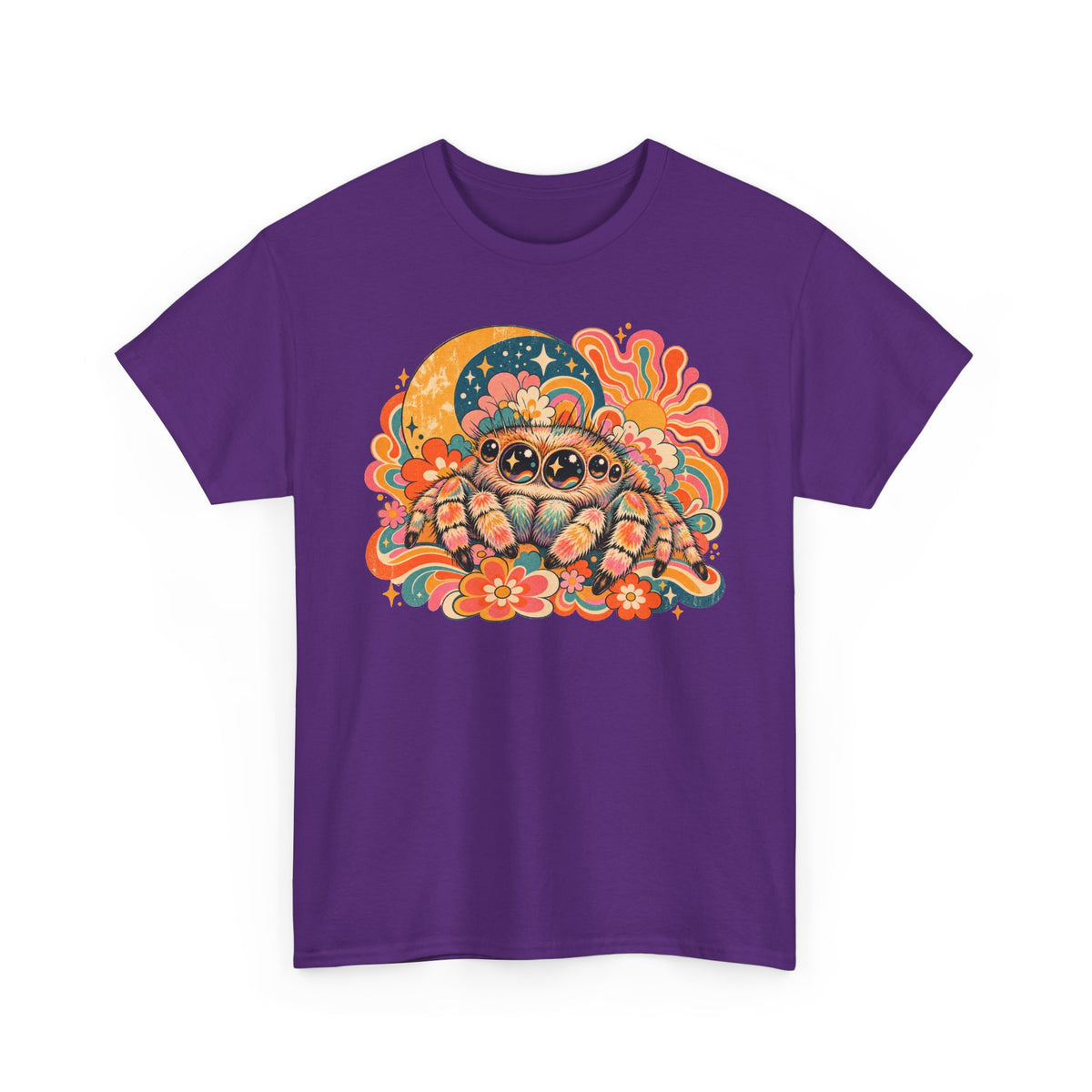 Groovy Jumping Spider T-Shirt Retro 70s Flowers Creepy Cute Tee