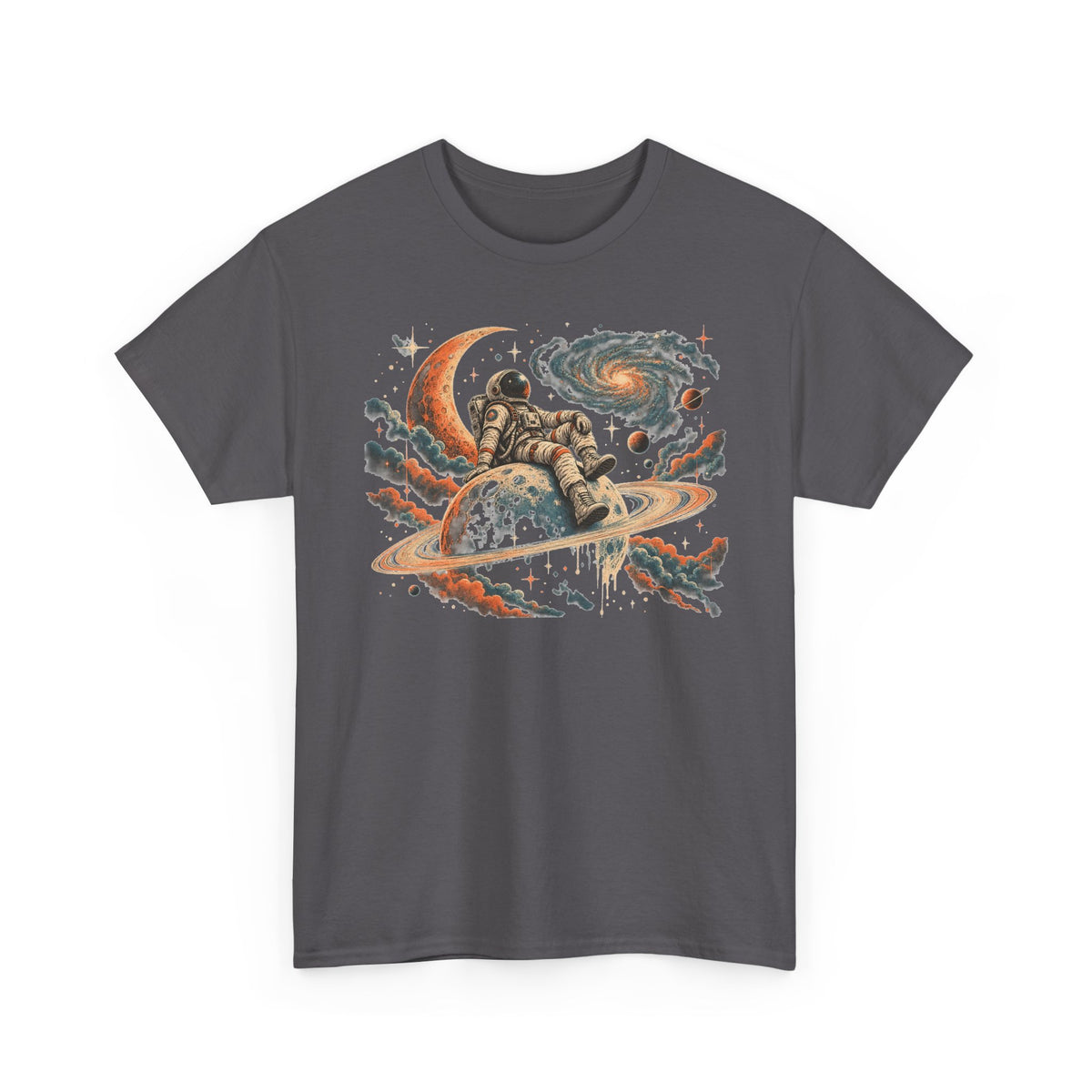 Astronaut on Saturn T-Shirt Chill Astronaut Ringed Planet Galaxy Crescent Moon Tee