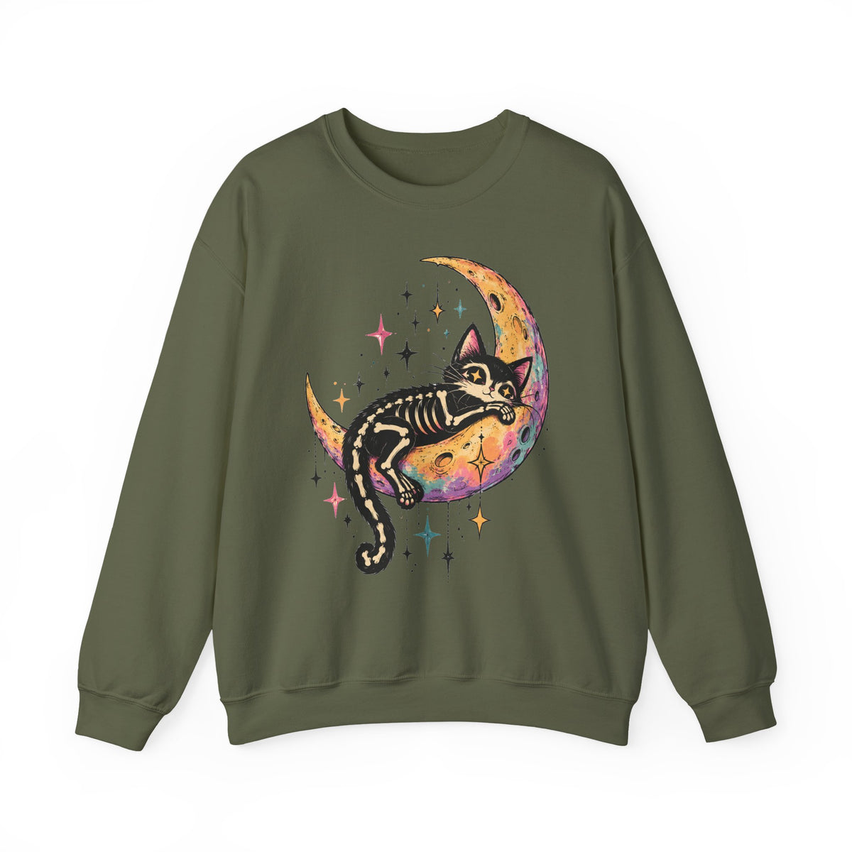 Skeleton Cat Moon Sweatshirt Pastel Goth Crescent Moon Black Cat Crewneck