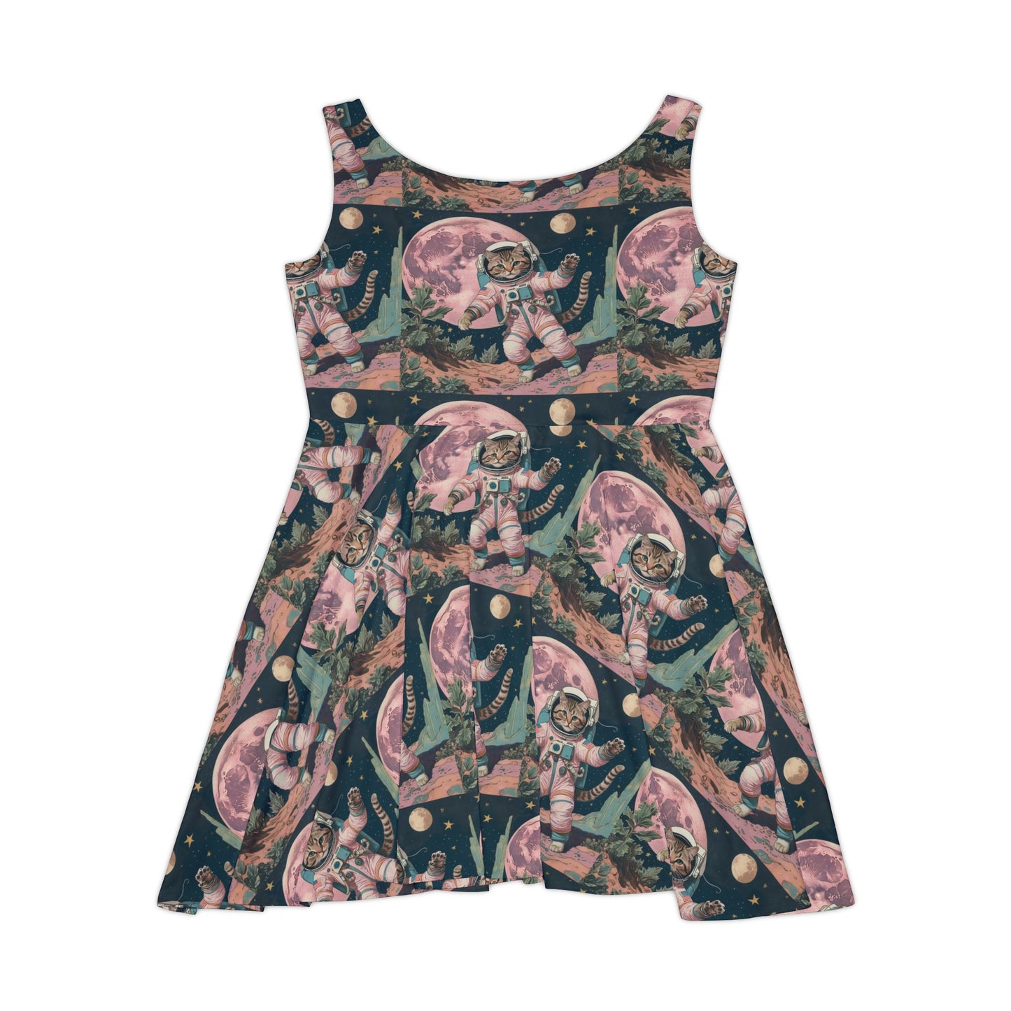 Skater Dress Astronaut Cat Printed Women's Dress