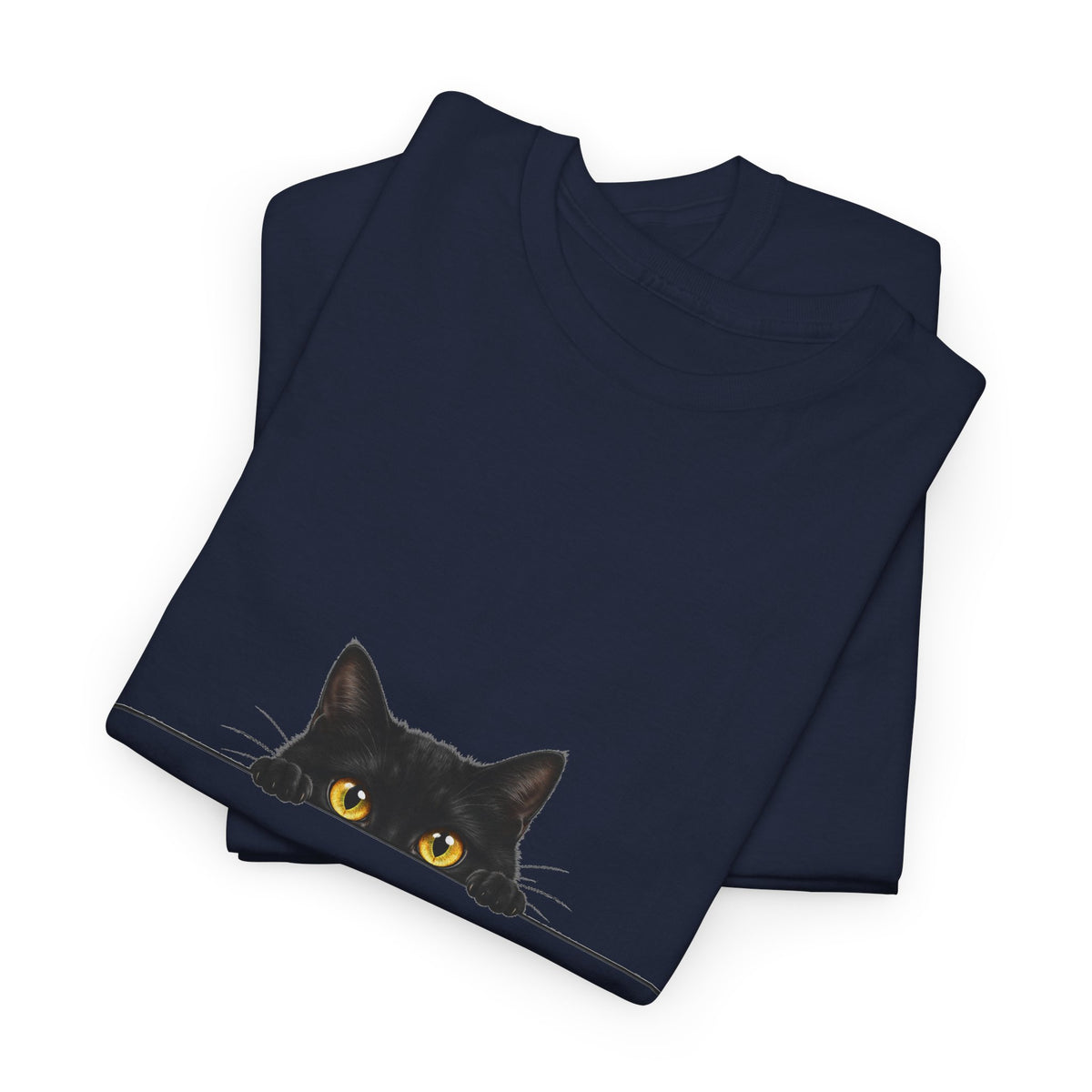 Peeking Black Cat T-Shirt Amber Eyes Over Ledge Funny Cat Lover Tee