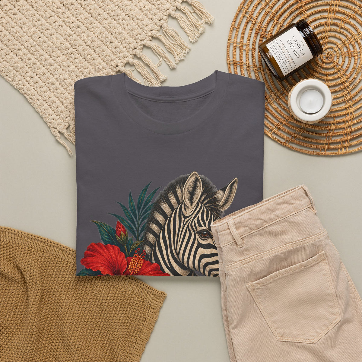 Zebra Hibiscus Tropical T-Shirt Safari Floral Animal Tee