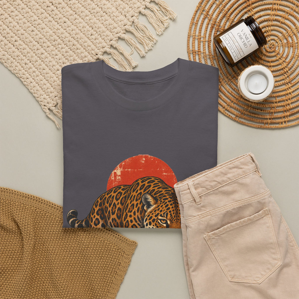 Jaguar Monstera Sun T-Shirt Jungle Cat Tropical Leaves Tee
