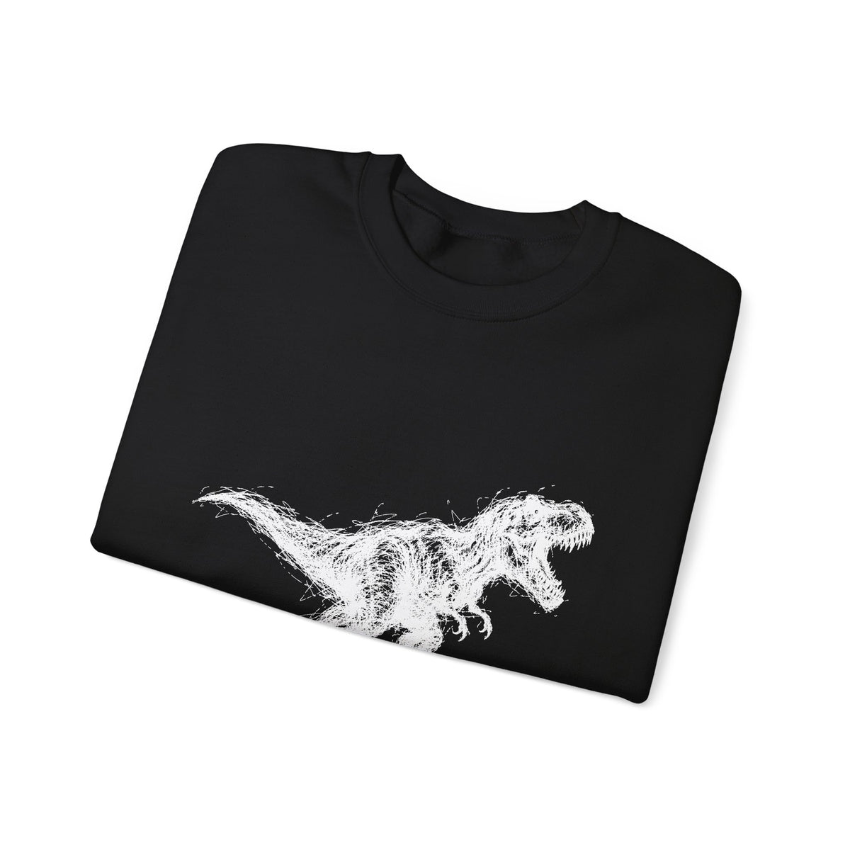 Scribble White T-Rex on Black Sweatshirt Minimal Line Art Dinosaur