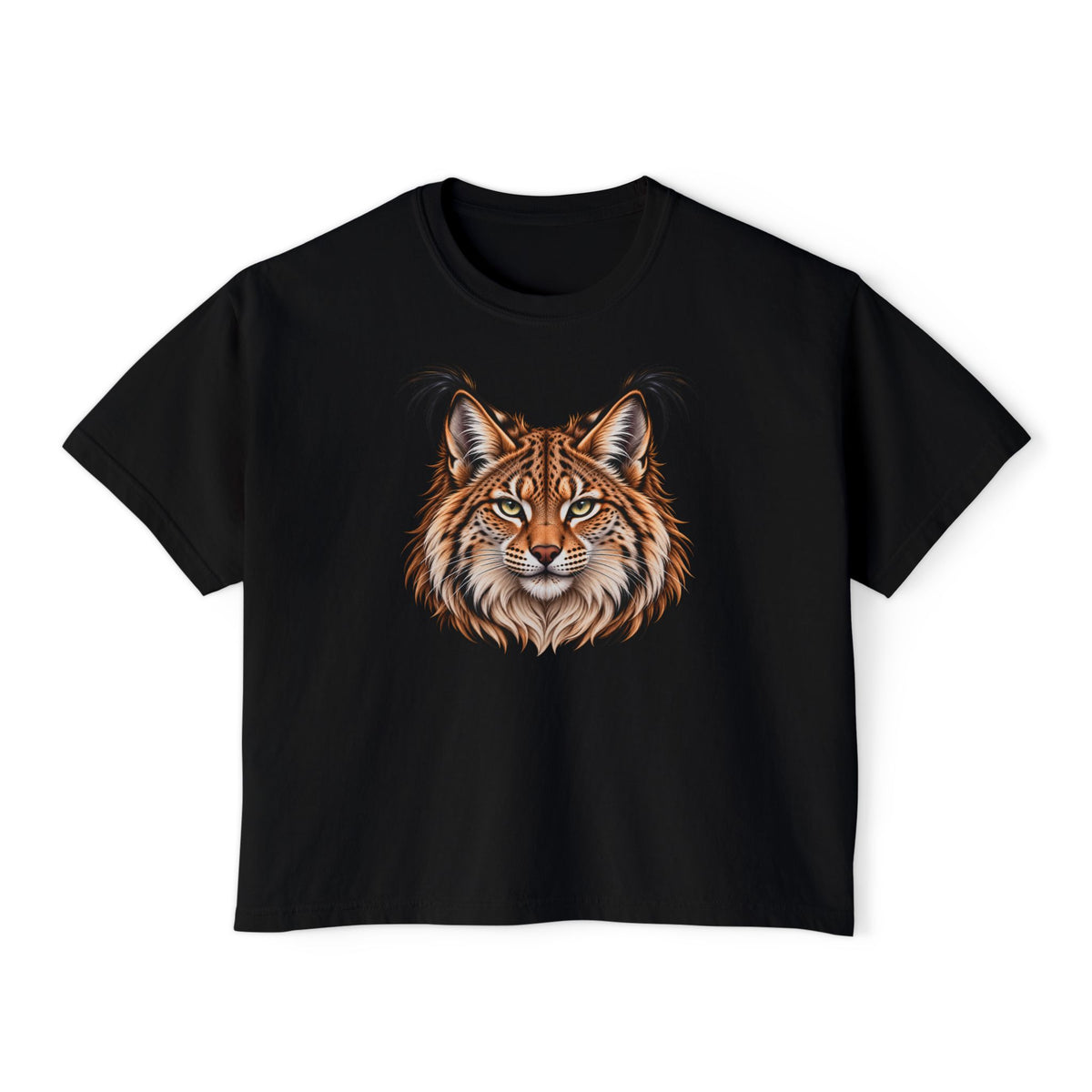 Womens Realistic Lynx Face Tee Wild Cat Lover Graphic Heavyweight Boxy T-Shirt