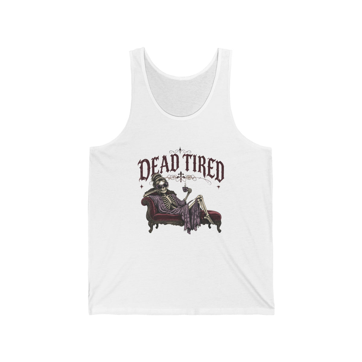 Dead Tired Skeleton Tank Top Funny Gothic Fainting Couch