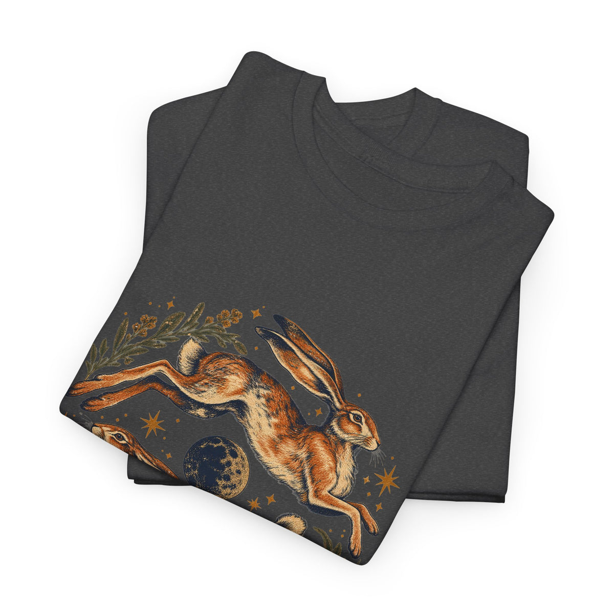 Leaping Hares Moon T-Shirt Celestial Twin Rabbits Stars Tee