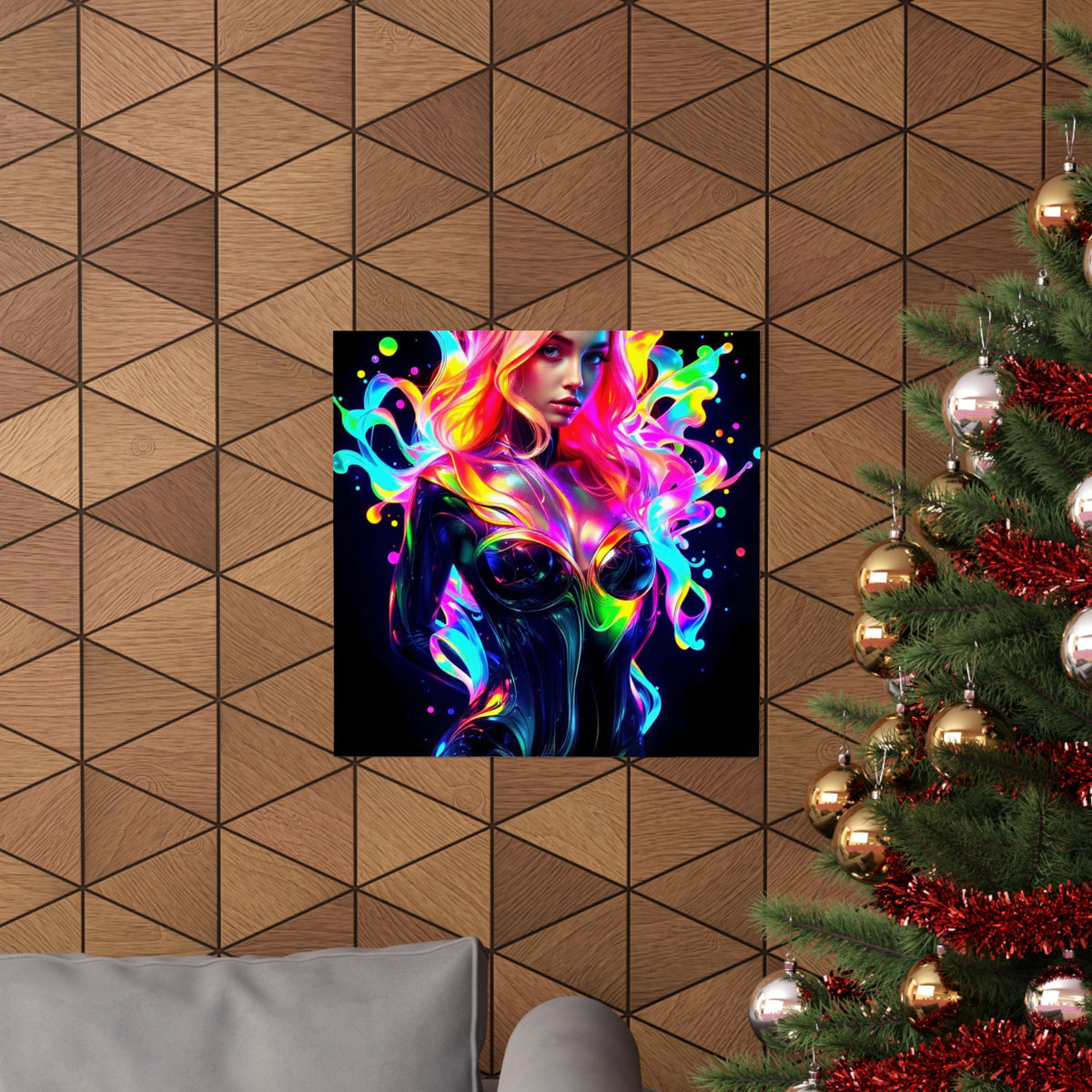 Neon Splash Rainbow Hair Woman Poster Matte Vertical Wall Art