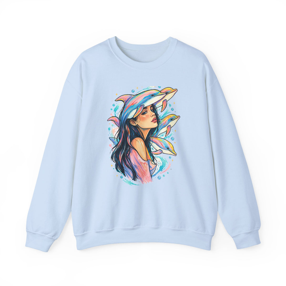 Pastel Dolphin Dream Girl Crewneck Sweatshirt Ocean Dolphins Watercolor Pop Art