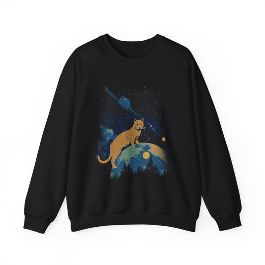 Space Cat Sweatshirt Funny Galaxy Kitty Cat Lover Crewneck
