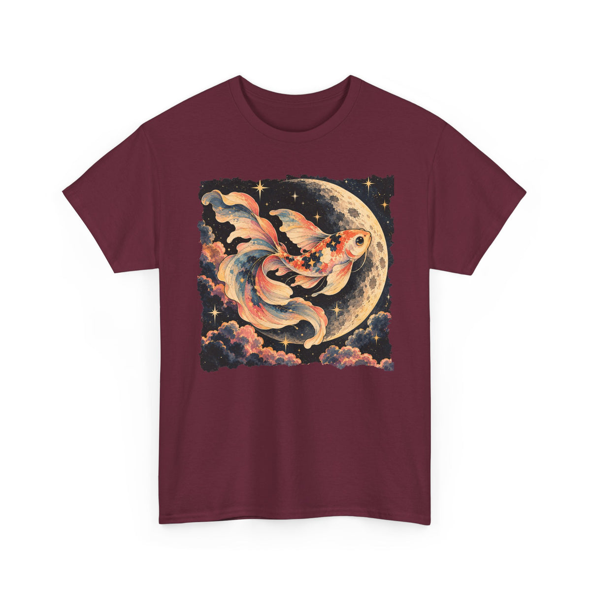 Koi Fish Moon T-Shirt Celestial Koi Night Sky Full Moon Graphic Tee Unisex