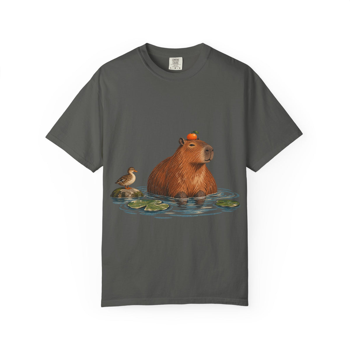 Capybara Orange Duck Tee Cute Capybara with Fruit Duck Lily Pad Pond Shirt
