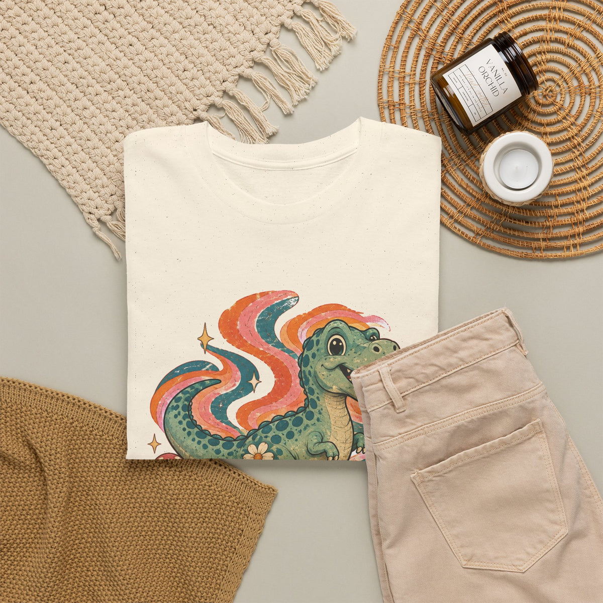Groovy T-Rex T-Shirt Retro 70s Dinosaur Mushroom Daisy Tee