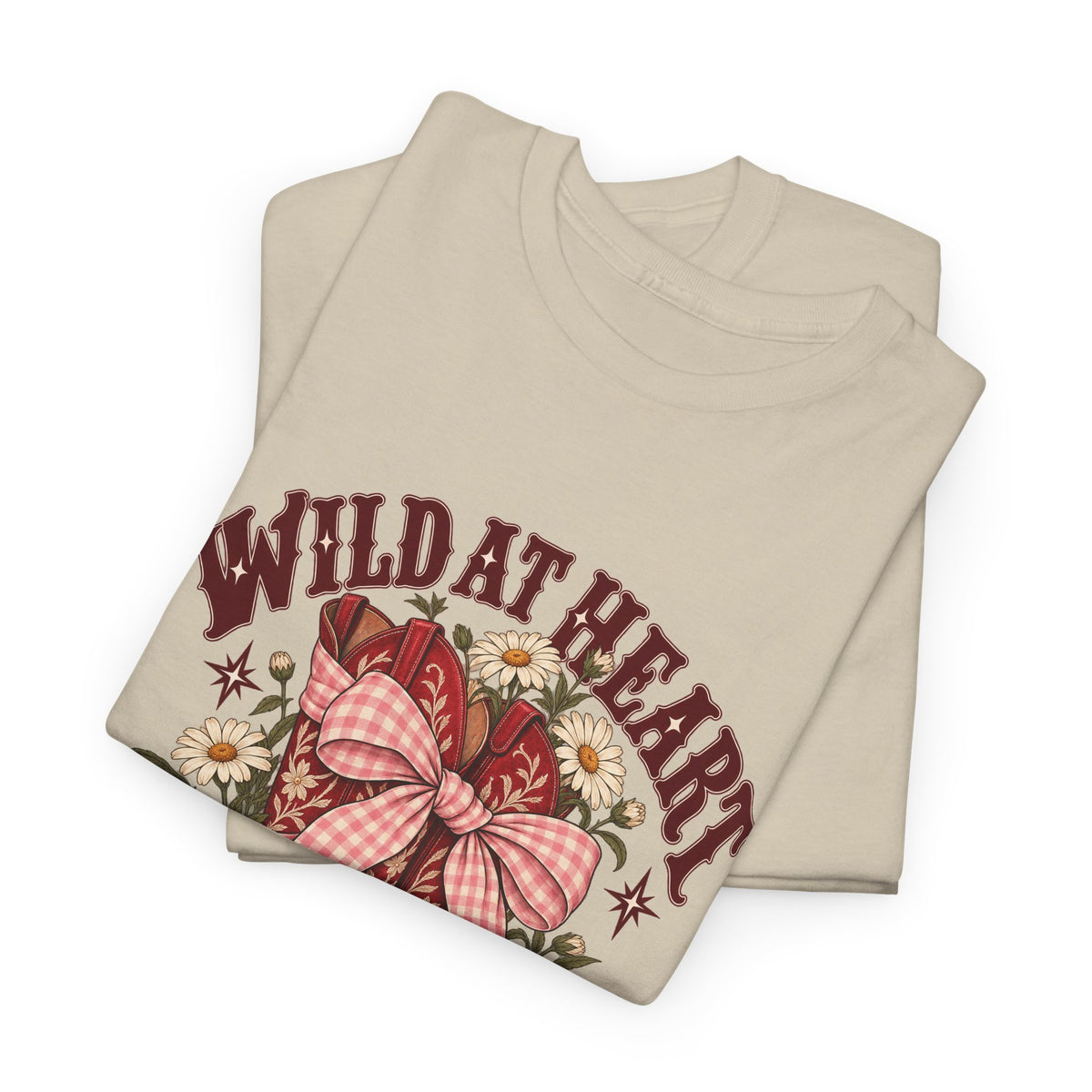 Wild at Heart Cowboy Boots T-Shirt Western Floral Gingham Country Tee