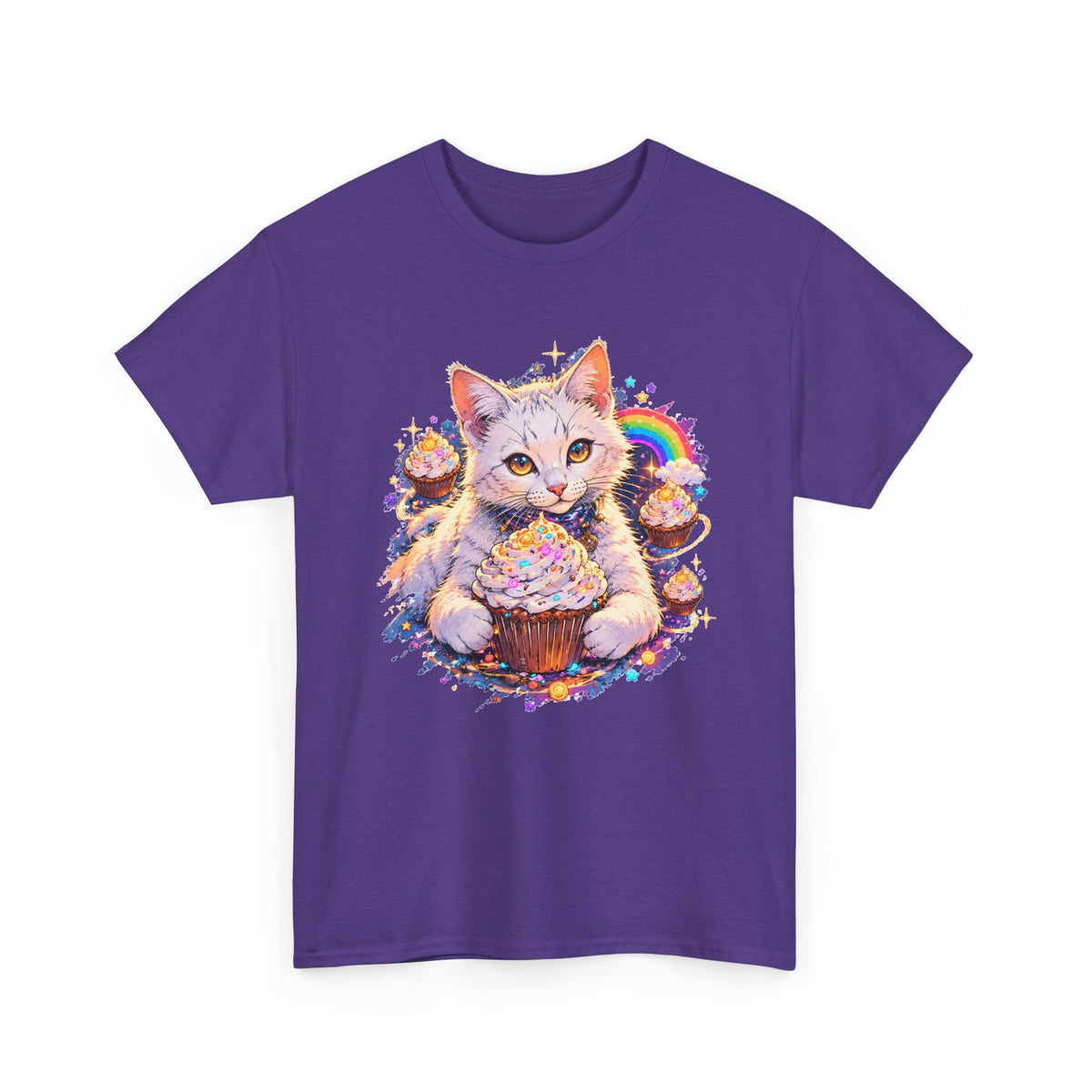 Birthday Cat Cupcake T-Shirt Cute White Kitten Rainbow Sprinkles Party Art