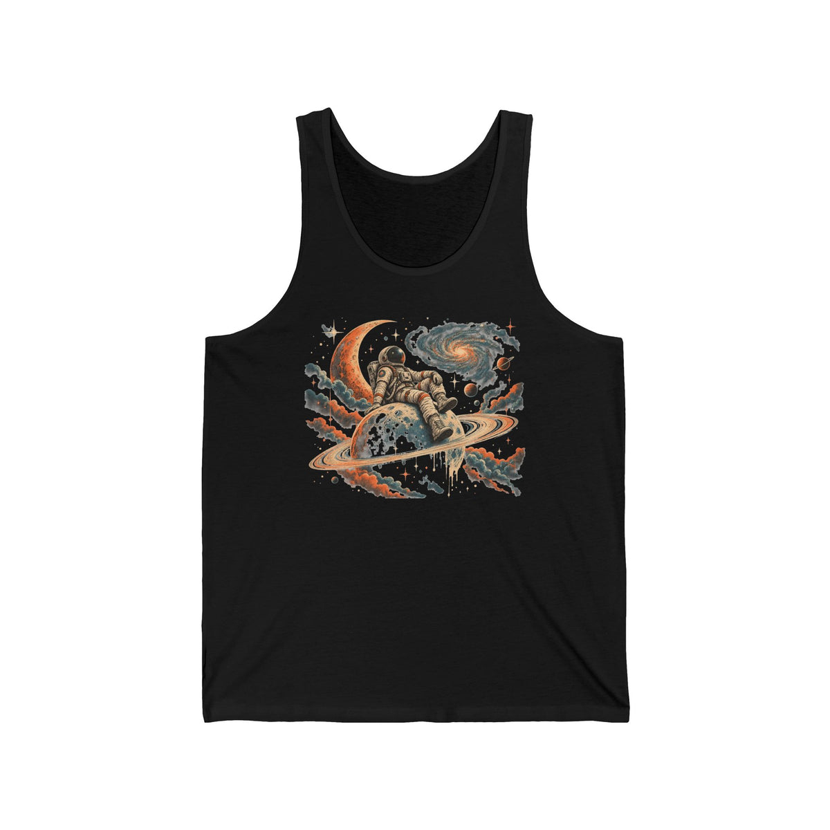 Astronaut on Saturn Tank Top Chill Astronaut Ringed Planet Galaxy Moon Tank