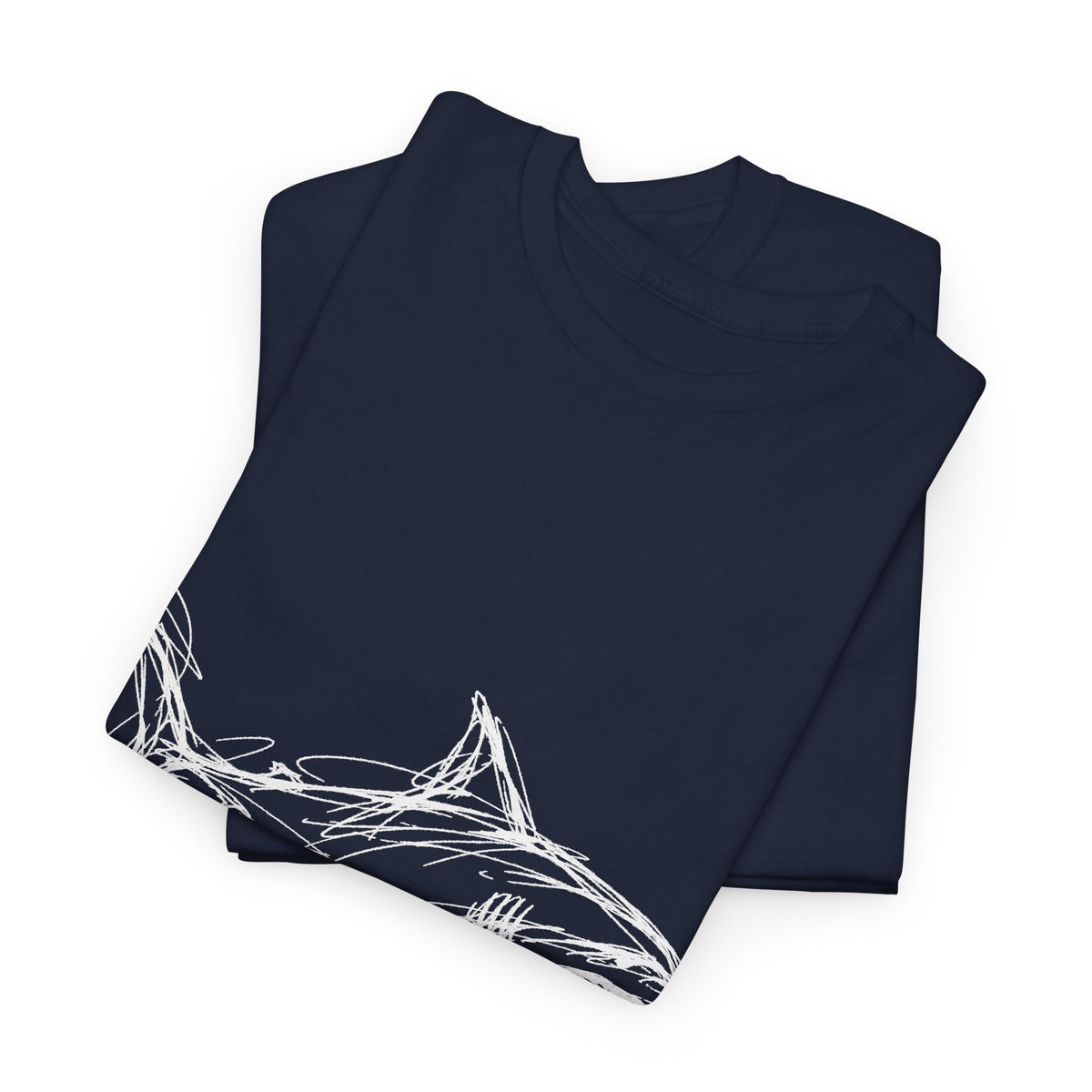 Sketchy White Shark on Black T-Shirt Minimal Ocean Line Art