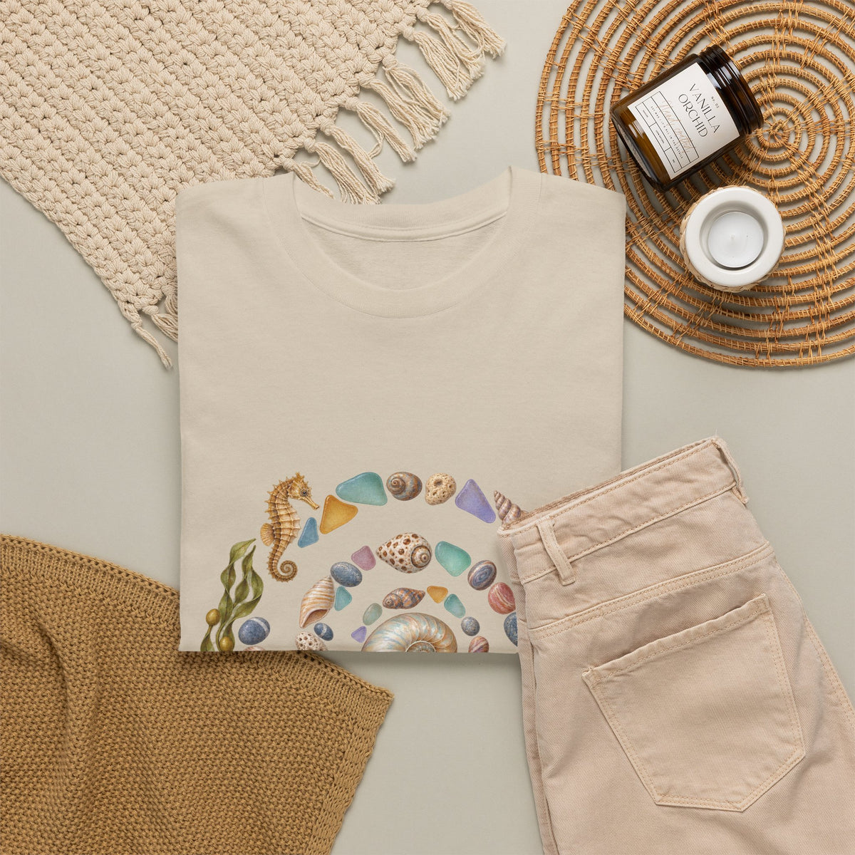 Nautilus Seashell Spiral T-Shirt Ocean Beach Shells Seahorse Starfish Tee