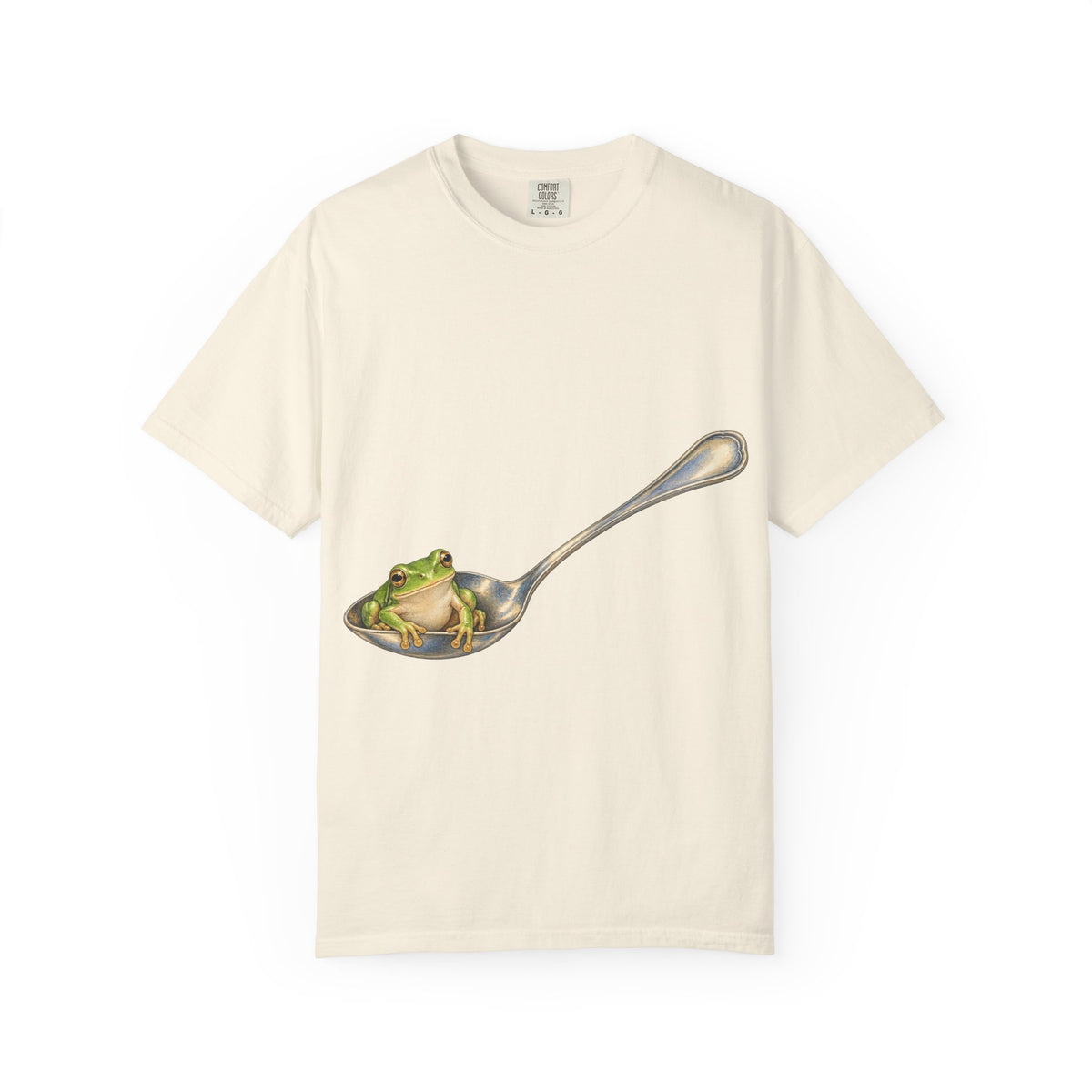Green Tree Frog in Silver Spoon Tee Cute Frog Spoon Macro Wildlife Shirt