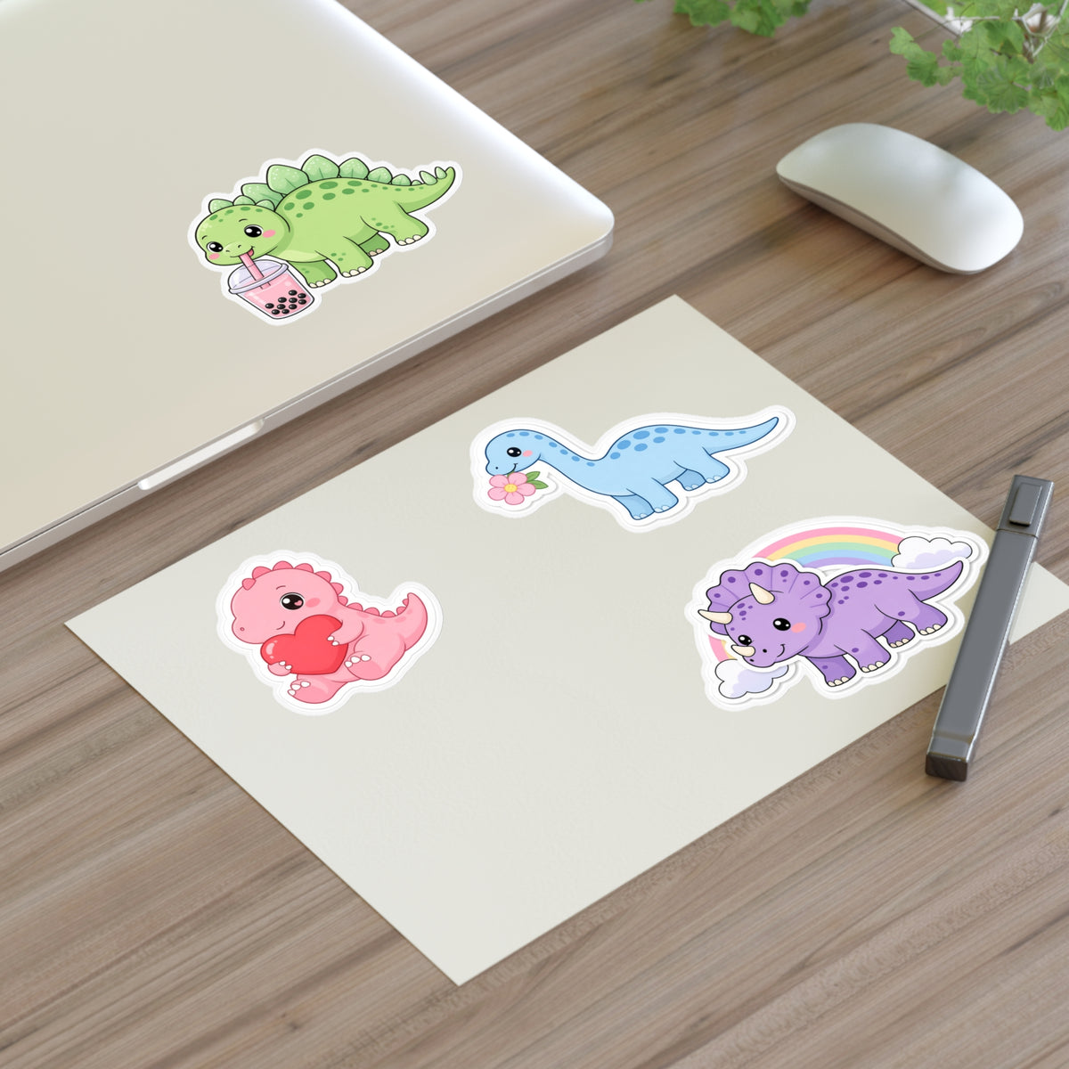 Cute Kawaii Dinosaur Sticker Sheet 4 Pastel Dino Stickers Laptop Water Bottle