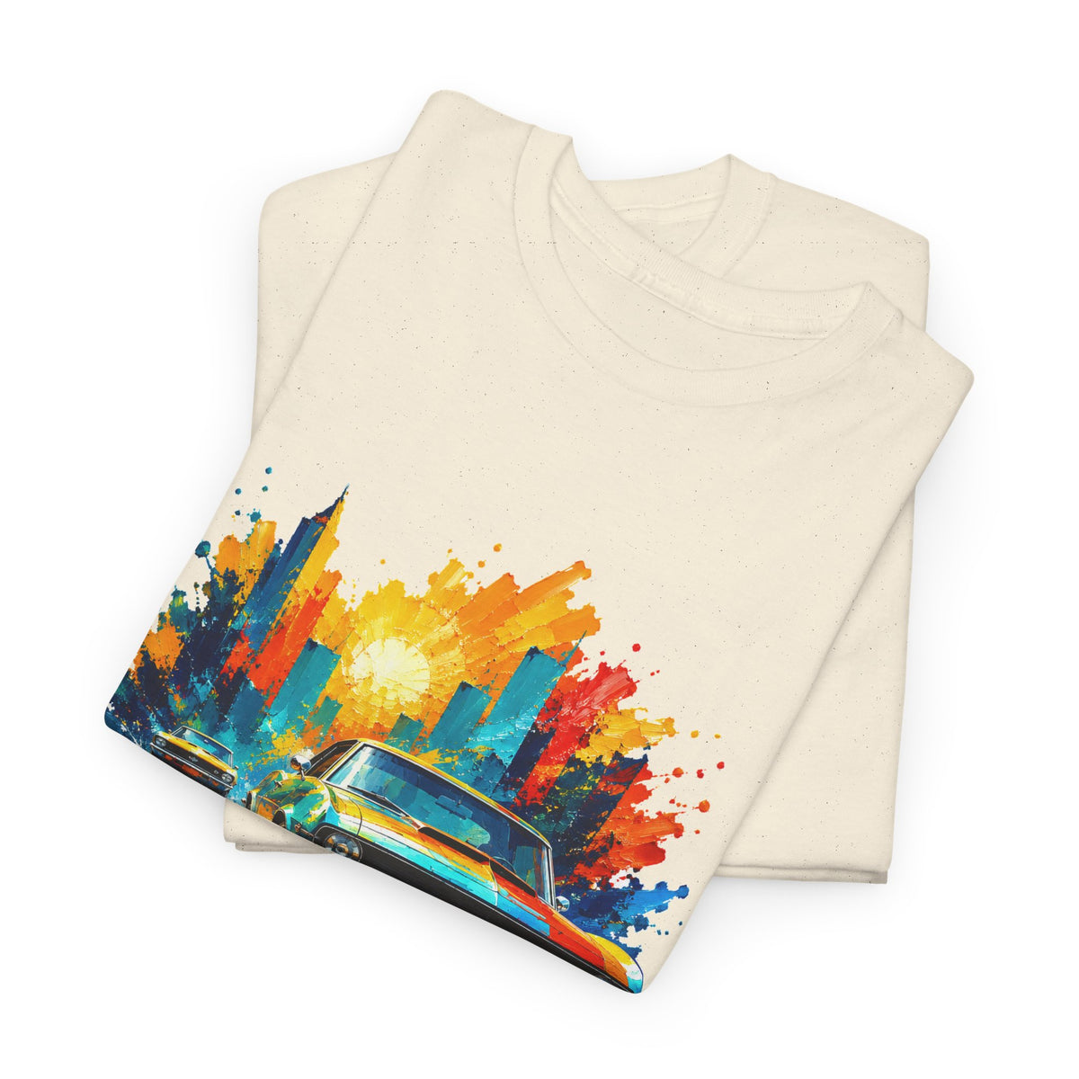 Paint Splash Muscle Car T-Shirt Colorful City Sunset Classic Car Art