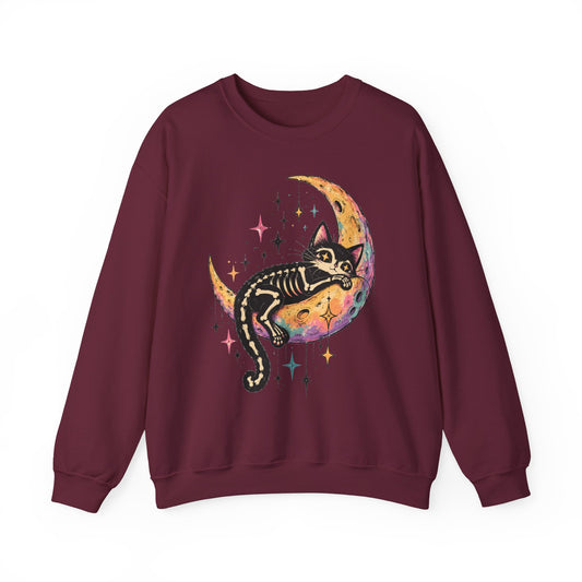 Skeleton Cat Moon Sweatshirt Pastel Goth Crescent Moon Black Cat Crewneck
