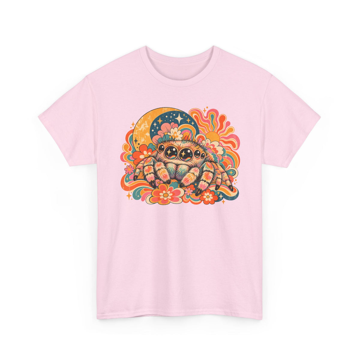 Groovy Jumping Spider T-Shirt Retro 70s Flowers Creepy Cute Tee