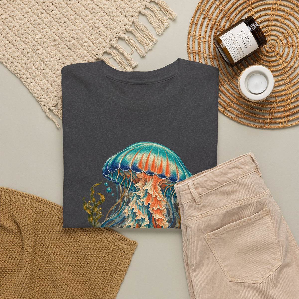 Teal Jellyfish Kelp T-Shirt Ocean Sea Life Botanical Tee