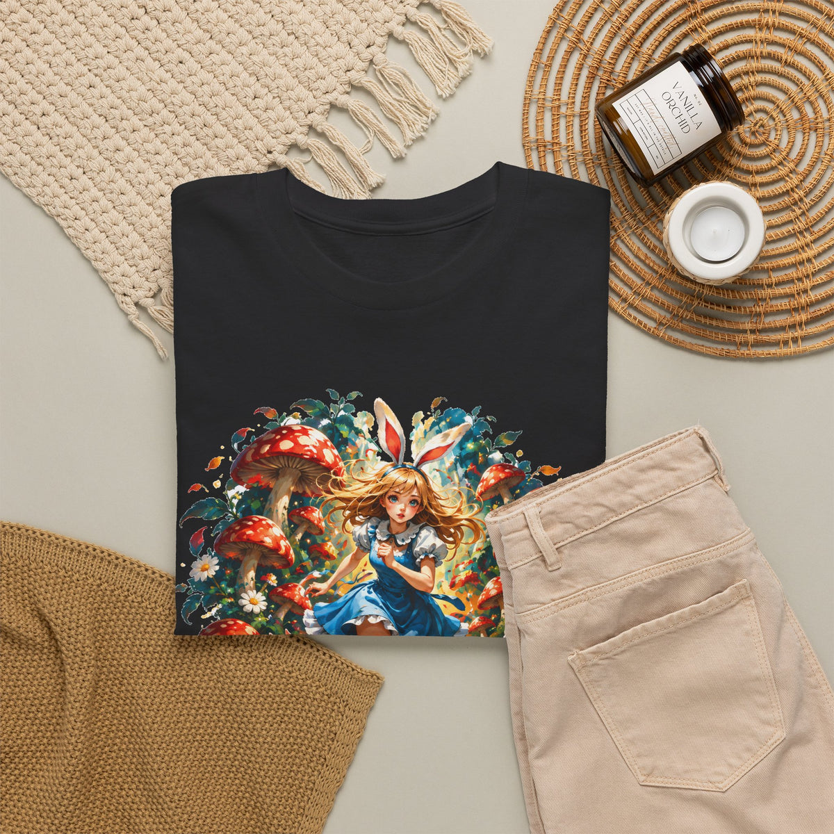Wonderland Bunny Girl T-Shirt Red Mushroom White Rabbit Fairytale Forest Tee