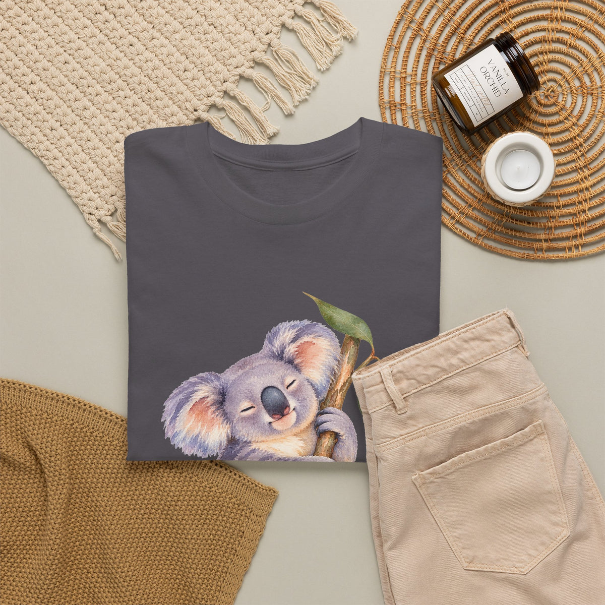 Sleeping Koala T-Shirt Watercolor Eucalyptus Branch Cute Animal Tee