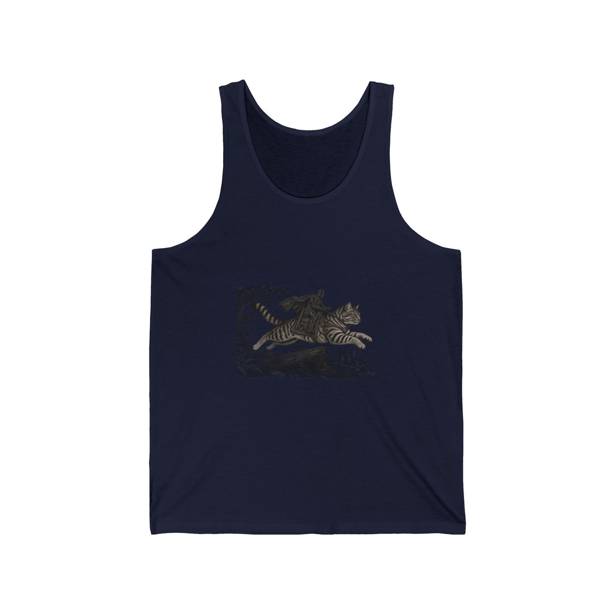 Medieval Knight Riding Leaping Tabby Cat Tank Top Dark Fantasy Moonlit Cat Tank