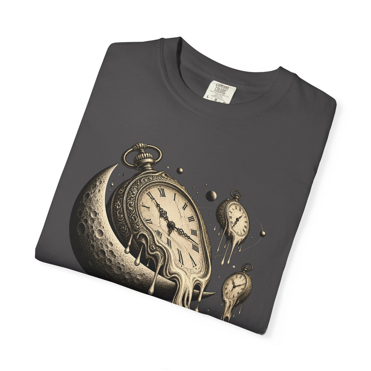 Melting Pocket Watch Crescent Moon Tee Surreal Celestial Time Shirt