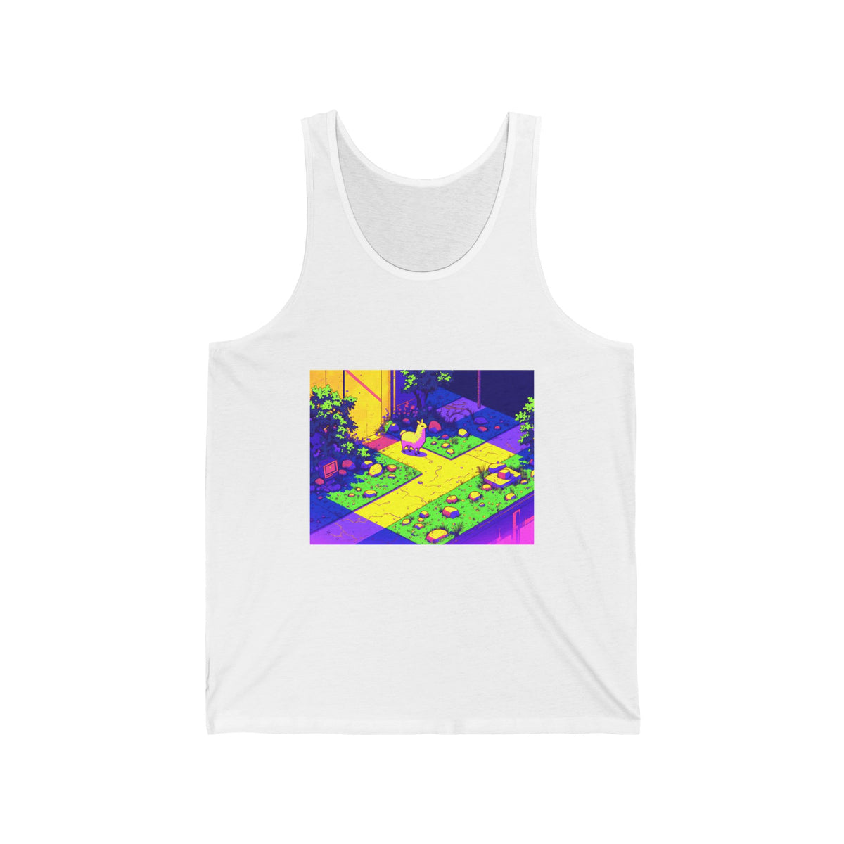 Isometric Llama Neon Garden Graphic Tank Top Unisex Jersey Tank