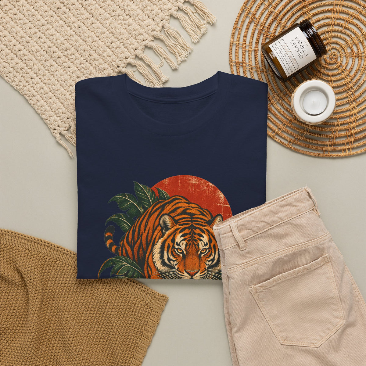 Tropical Tiger Monstera T-Shirt Jungle Cat Orange Moon Tee