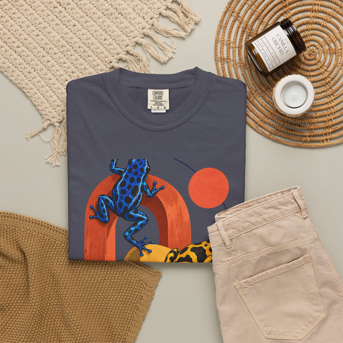 Poison Dart Frogs Colorful Arches Red Sun Tee Midcentury Geometric Frog Wildlife Shirt