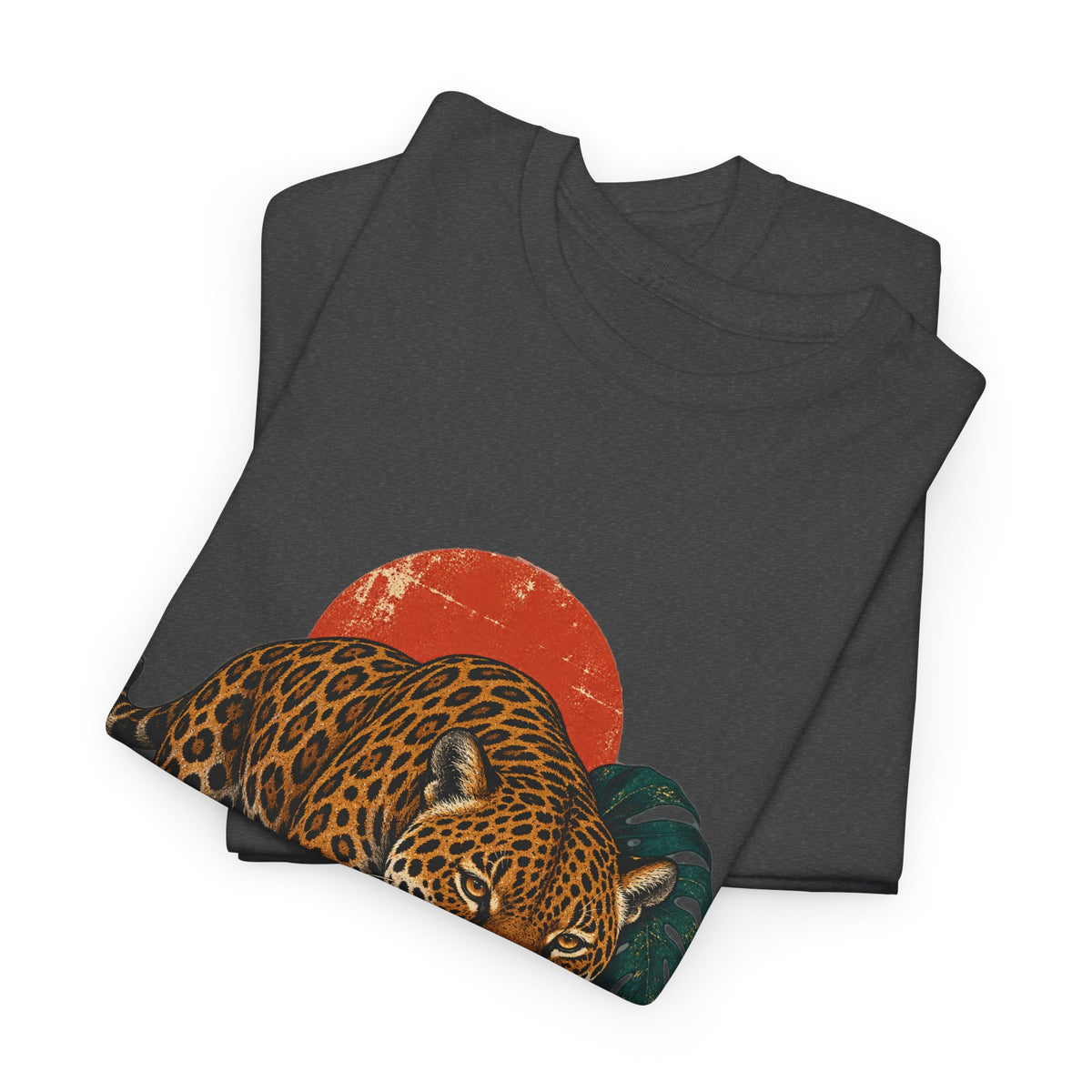 Jaguar Monstera Sun T-Shirt Jungle Cat Tropical Leaves Tee