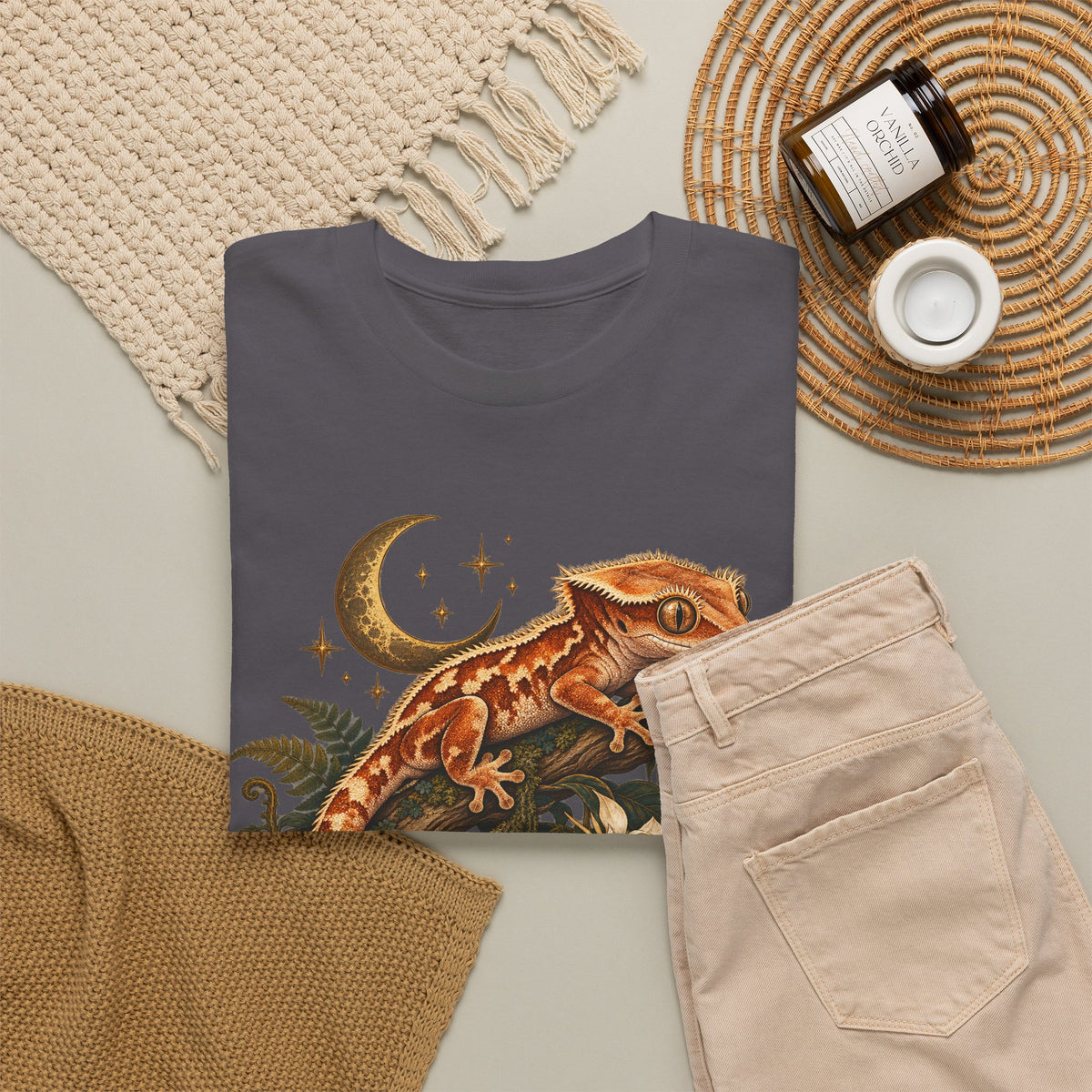 Crested Gecko Moon T-Shirt Night Bloom Reptile Stars Tee