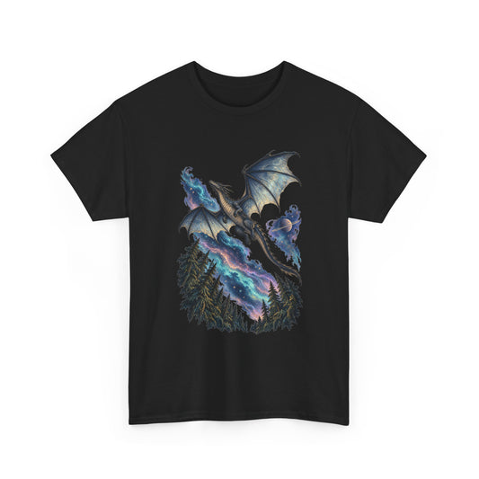 Celestial Dragon Forest T-Shirt Fantasy Nebula Ringed Planet Pine Forest Dark Cottagecore Tee