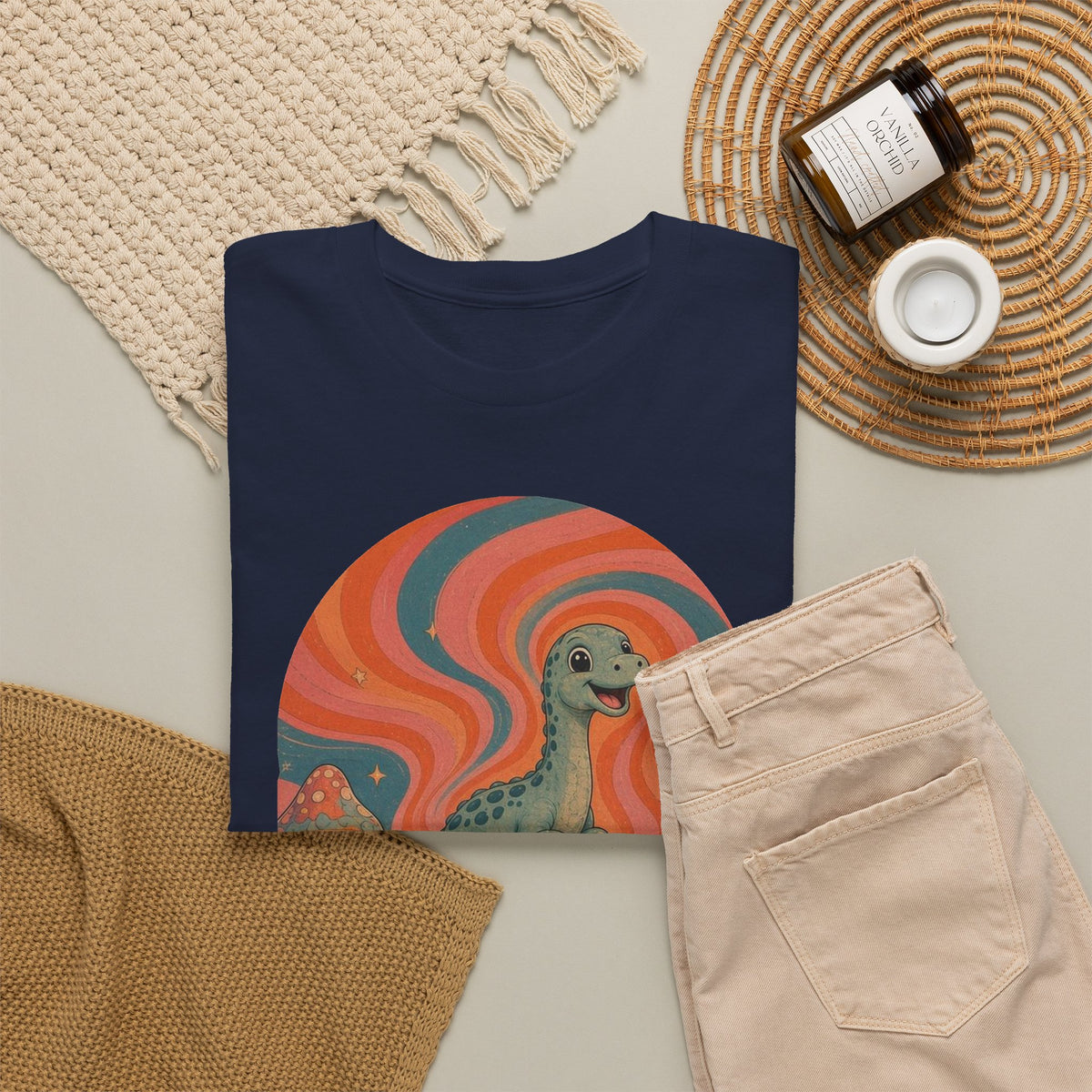 Groovy Brontosaurus T-Shirt Retro 70s Dinosaur Mushrooms Daisies Tee