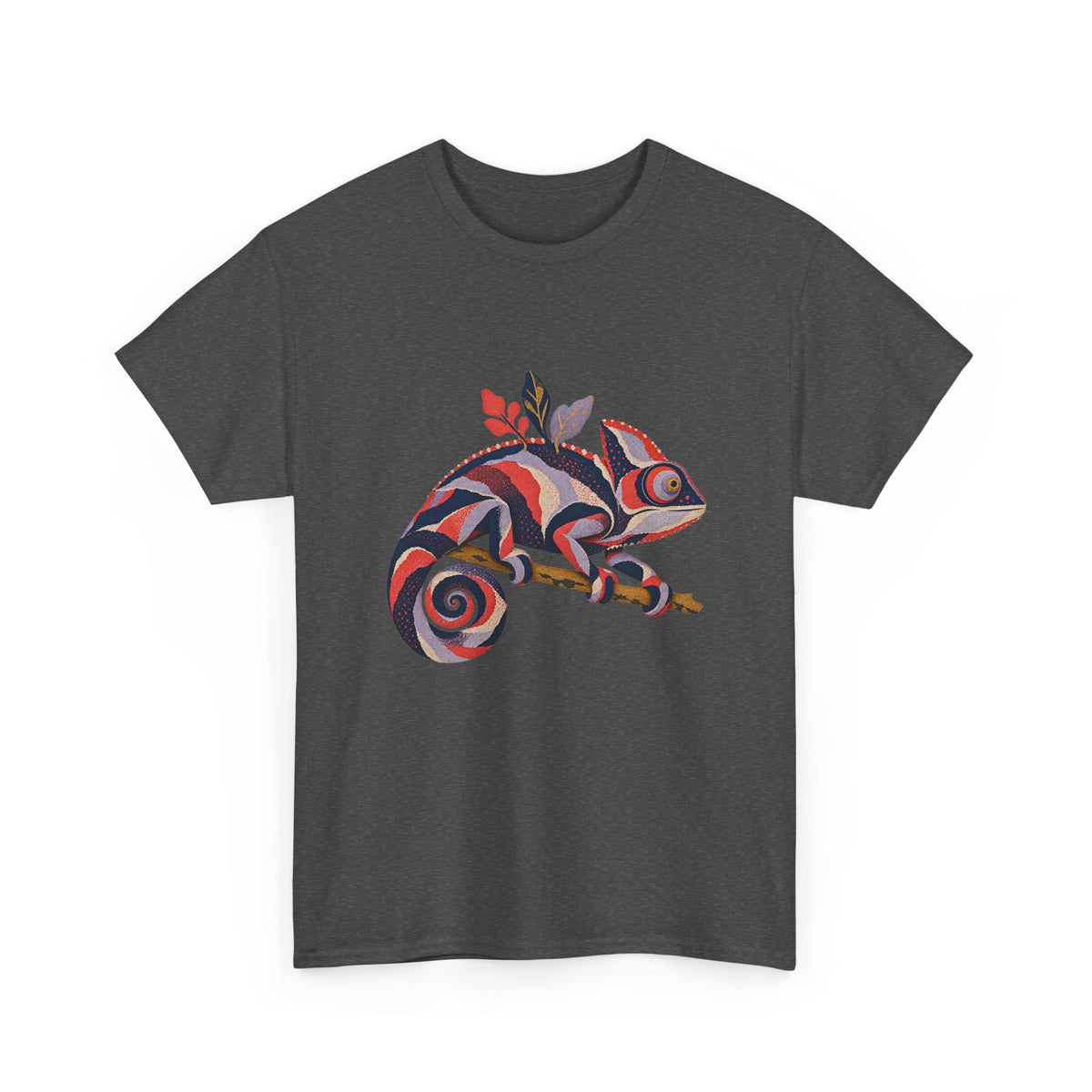 Striped Chameleon T-Shirt Boho Leaves Spiral Tail Lizard Tee