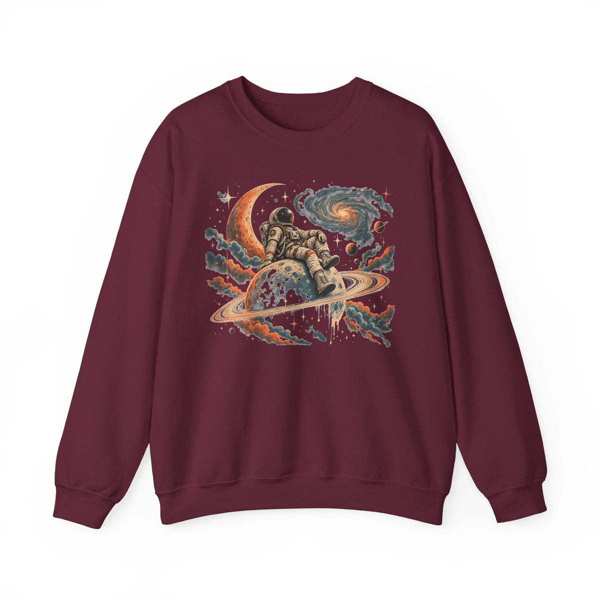 Astronaut on Saturn Sweatshirt Chill Astronaut Ringed Planet Galaxy Crewneck