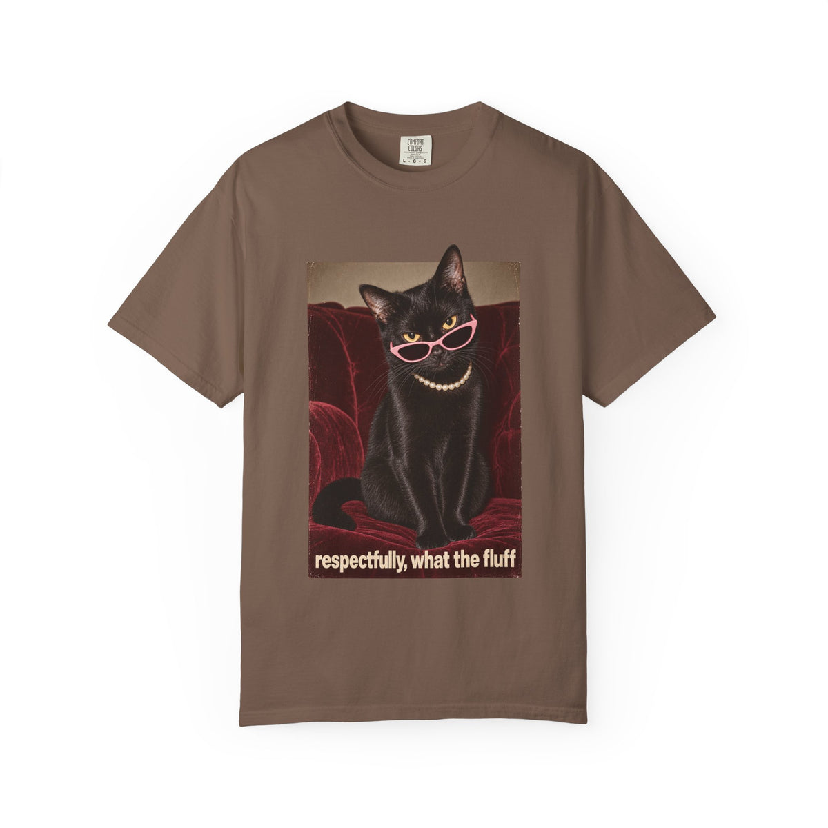 Respectfully What the Fluff Funny Cat Tee Black Cat Sunglasses Pearls Shirt