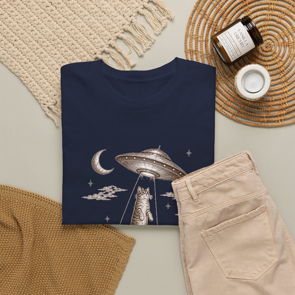 UFO Cat Abduction T-Shirt Sepia Desert Tabby Alien Beam Tee