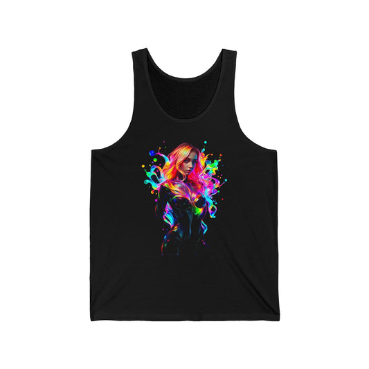 Rainbow Splash Hair Portrait Graphic Tank Top Unisex Jersey Tank