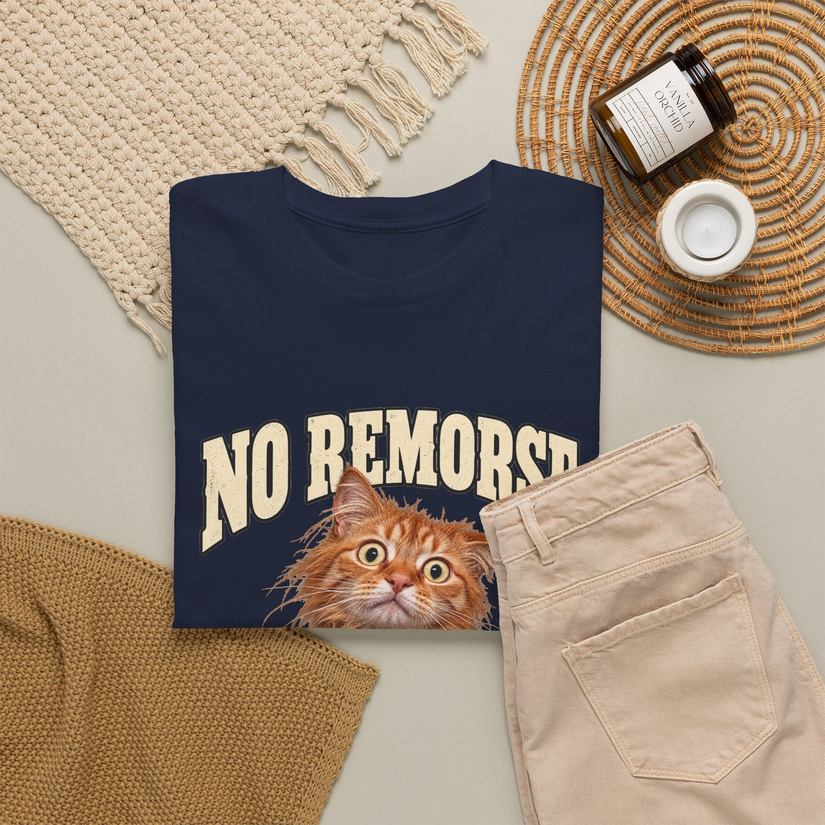 No Remorse Knocking Stuff Over T-Shirt Funny Cat Mugshot Tee