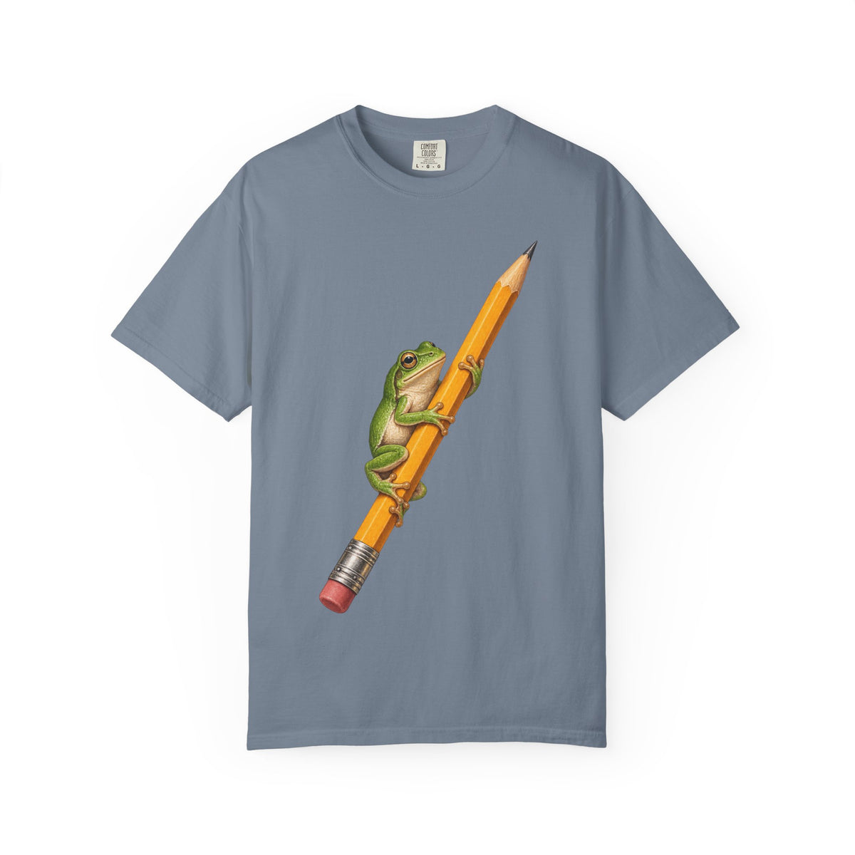 Green Tree Frog on Yellow Pencil Tee Cute Frog Pencil Macro Wildlife Shirt