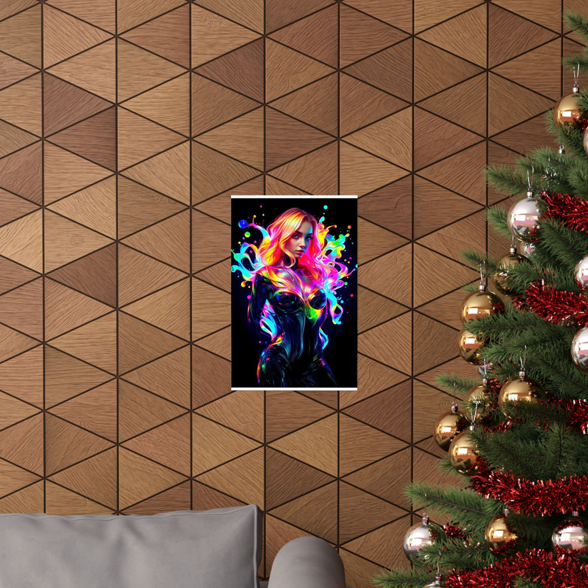 Neon Splash Rainbow Hair Woman Poster Matte Vertical Wall Art