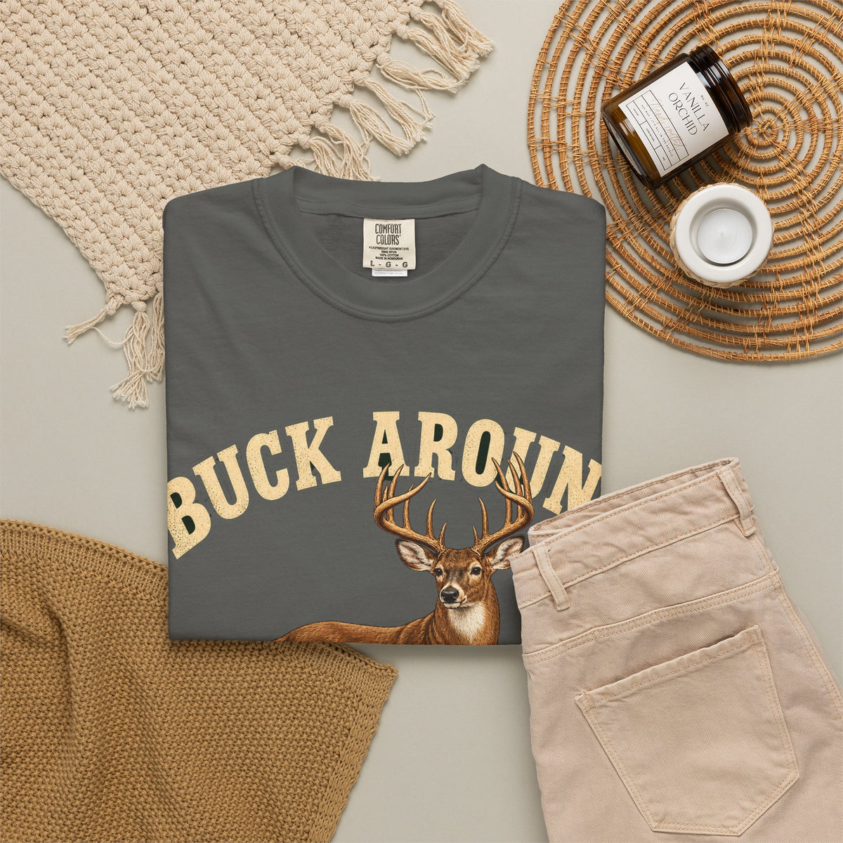 Buck Around and Find Out Cream Letter Deer Tee Funny Hunting FAFO Pun Shirt