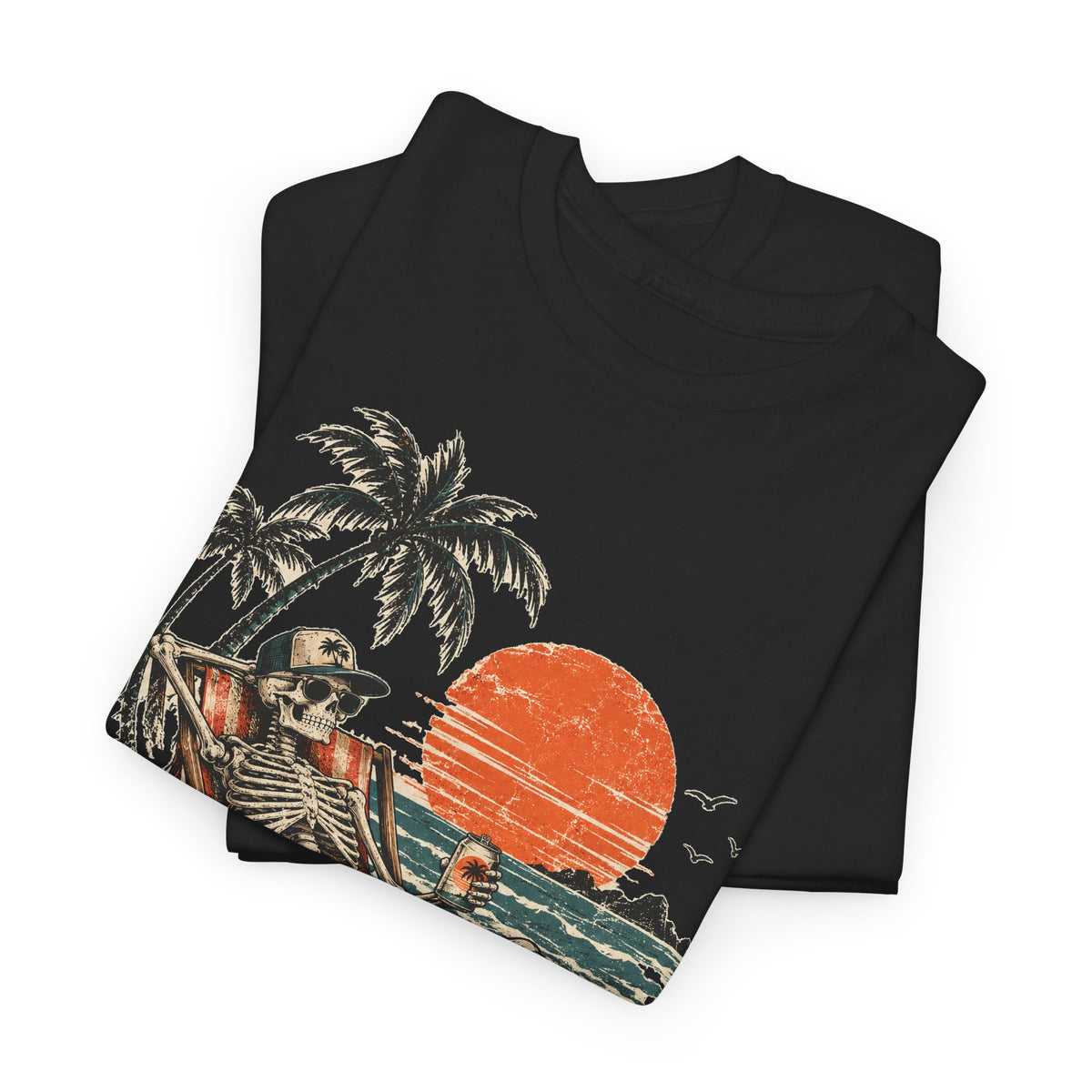 Beach Skeleton Sunset T-Shirt Palm Trees Vacation Mode Funny Skeleton Graphic Tee